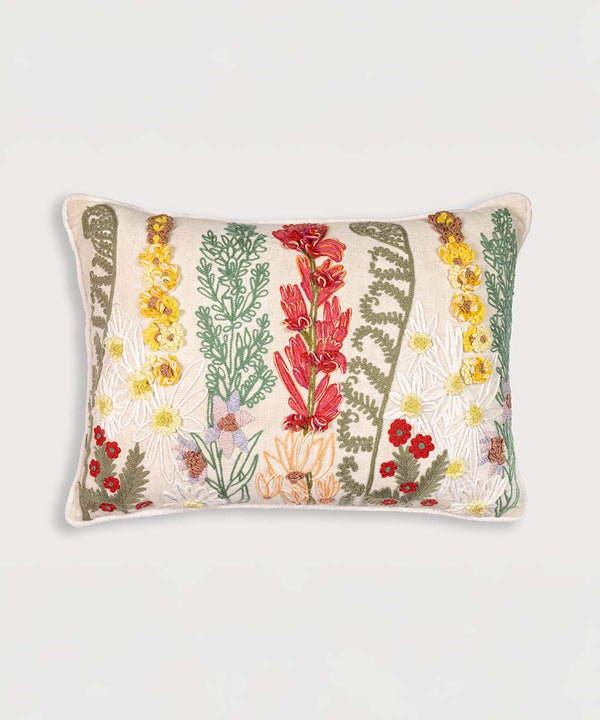 Whispering Meadow | Hand Embroidered Decorative Throw Pillow Cover | 14 x 20