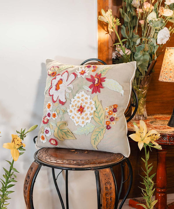 Vintage Botanica | Hand Embroidered Floral Throw Pillow Cover | 20x20