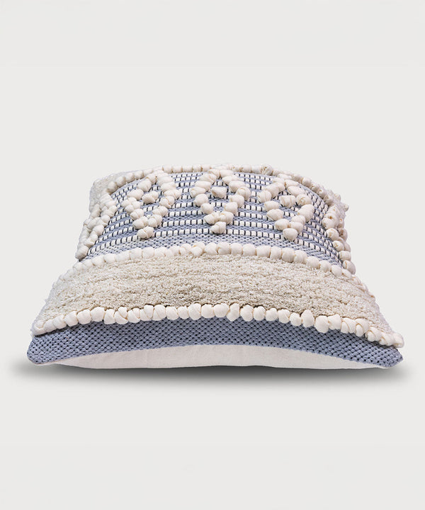 Mira Hand Tufted Bands Geometric Throw Pillow Cover | Mist Blue| 16x16