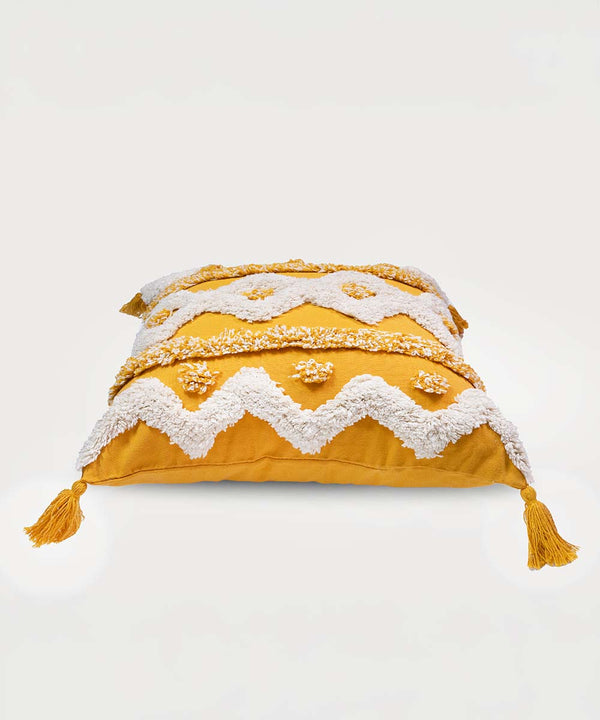 Mango Duet – Hand Tufted Geometric | 100% Cotton Throw Pillow Cover with Tassels | 16x16