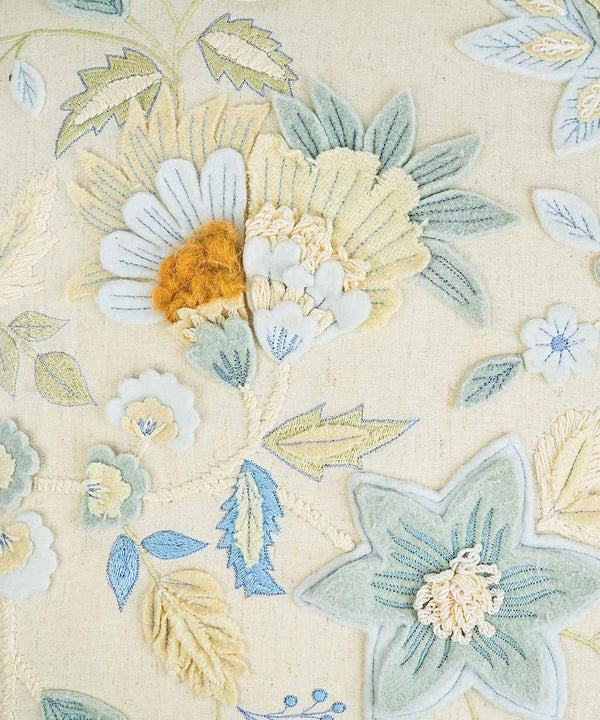 Flora Doodle Hand Embroidered Throw Pillow Cover | 20x20 | 100% Cotton