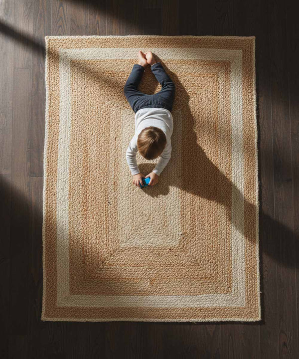 Ivory Frame – Natural Jute Braided Area Rug | 4 x 6 ft
