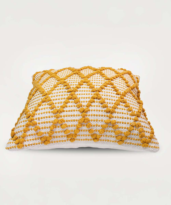Diamond Drop | Cheerful Mustard Hand Tufted 100% Cotton Throw Pillow Cover | 16x16