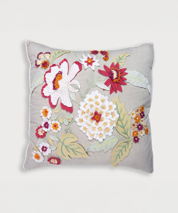 Vintage Botanica | Hand Embroidered Floral Throw Pillow Cover | 20x20