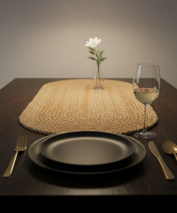 Sandstone Oval Braided Runner – 100% Jute | 16" × 60" | Hand-Braided