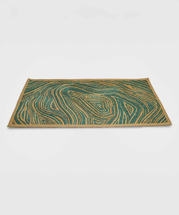 Emerald Canvas of Currents – Hand Made Artisan Jute Rug | 90% Jute 10% Cotton | 28 × 56 in