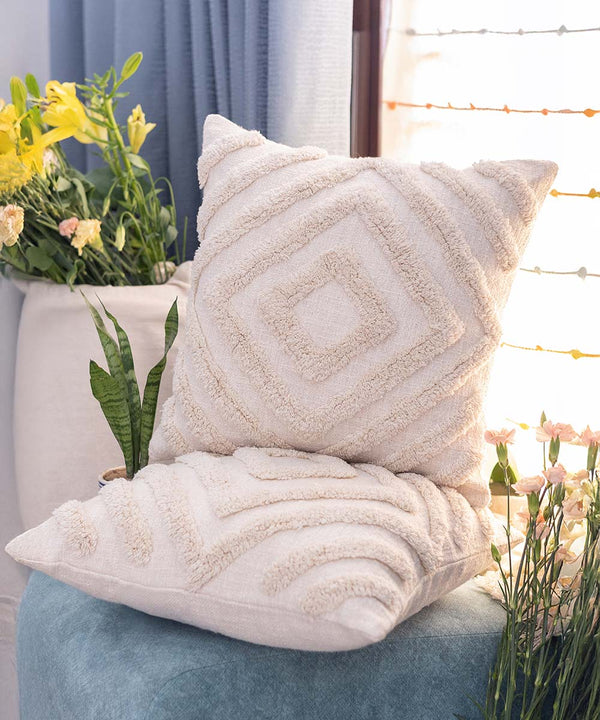 The Tula | Geometric Hand Tufted Ivory | Throw Pillow Cover | 16x16