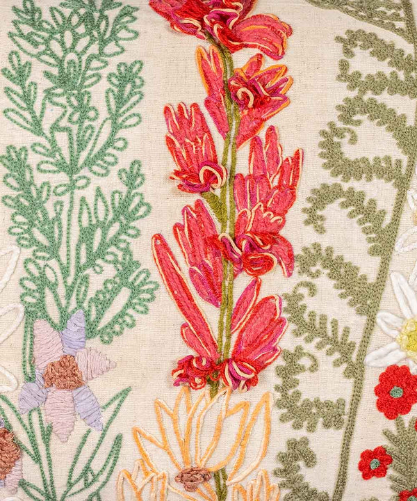 Whispering Meadow | Hand Embroidered Decorative Throw Pillow Cover | 14 x 20