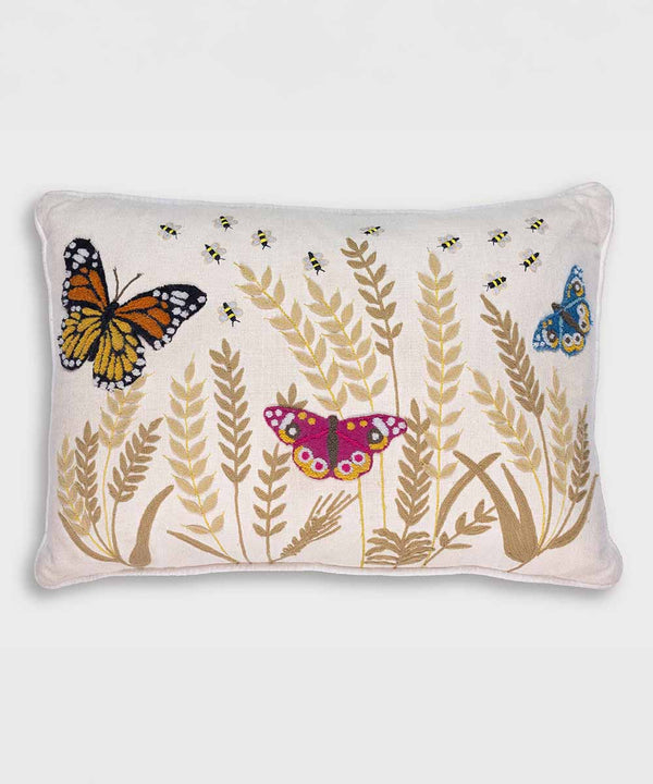 Butterfly Bloom | Hand Embroidered Decorative Throw Pillow Cover | 14x20