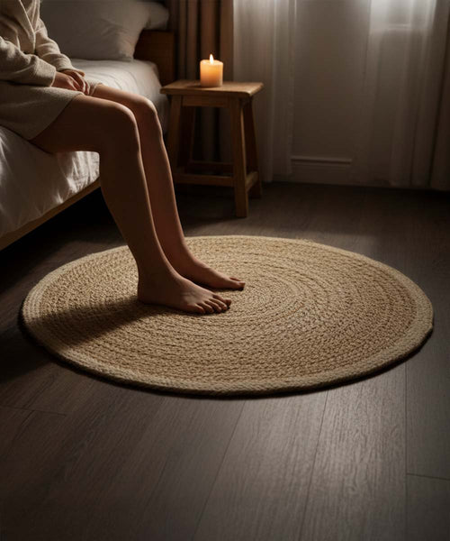 Coconut Swirl Jute Rug | Warm Honey Beige 100% Natural Jute | 48 x 48 inches