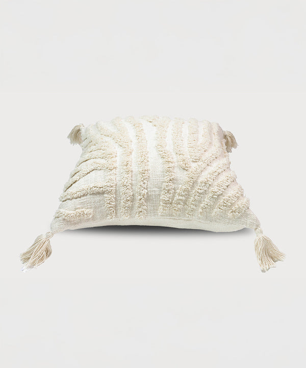 Ivory Echo Geometric Boho 100% Cotton Throw Pillow Cover with Tassels | 16x16