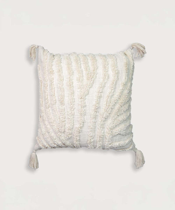 Ivory Echo Geometric Boho 100% Cotton Throw Pillow Cover with Tassels | 16x16