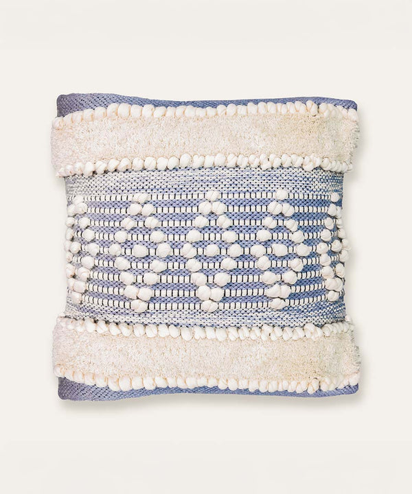 Mira Hand Tufted Bands Geometric Throw Pillow Cover | Mist Blue| 16x16