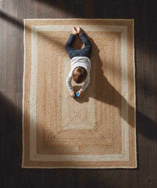 Ivory Frame – Natural Jute Braided Area Rug | 4 x 6 ft