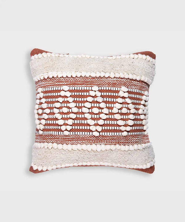 Mira Hand Tufted Bands Geometric Throw Pillow Cover | Rust Amber| 16x16
