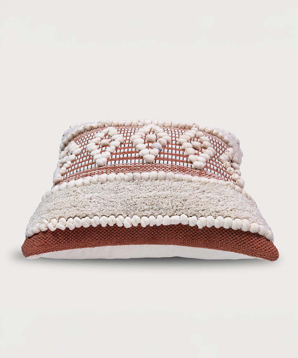 Mira Hand Tufted Bands Geometric Throw Pillow Cover | Rust Amber| 16x16