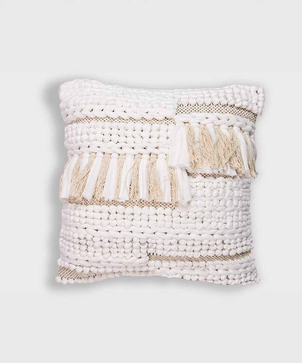 Nordéa Woven Elegance Pillow | 100% Cotton Throw Pillow Cover with Tassels | 16x16