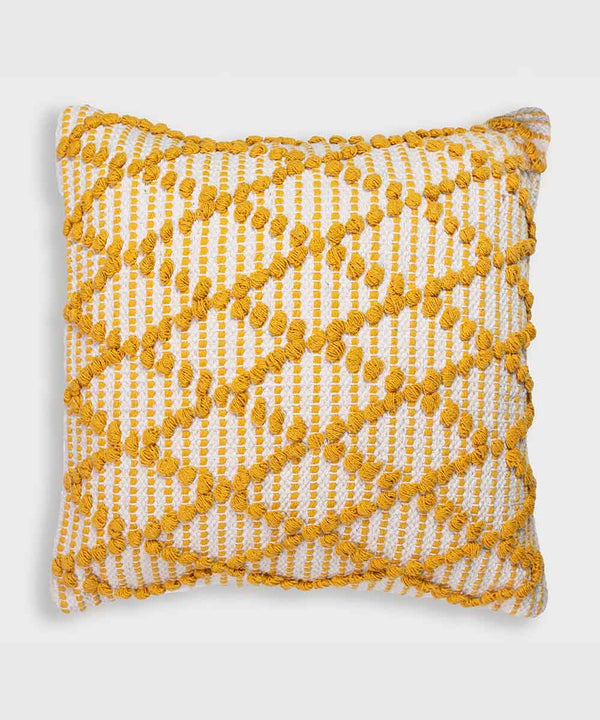 Diamond Drop | Cheerful Mustard Hand Tufted 100% Cotton Throw Pillow Cover | 16x16