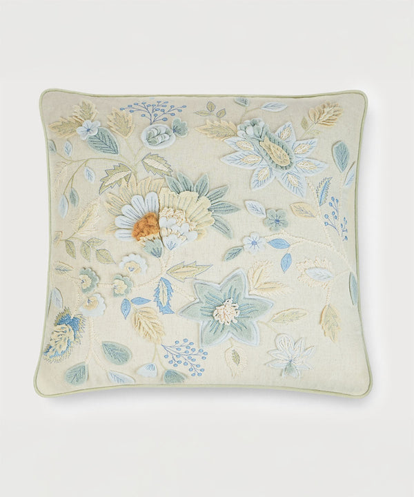Flora Doodle Hand Embroidered Throw Pillow Cover | 20x20 | 100% Cotton