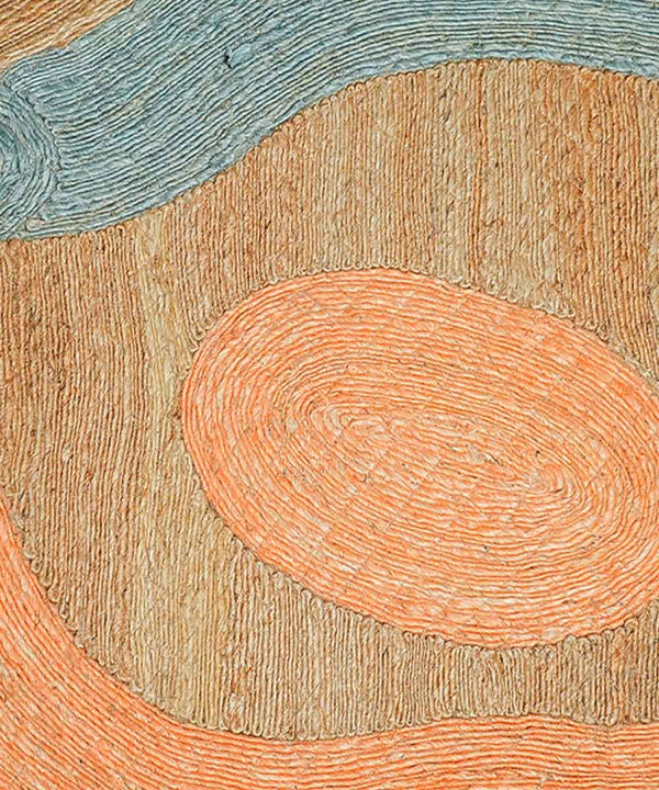 Coral & Sky Starry Currents – Art Weave Jute Rug | Handmade | 90% Jute 10% Cotton | 28×56 in