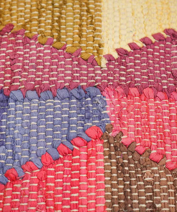 Patchwork Fiesta Throw Pillow Cover – 100% Cotton Chindi | 18" × 18" | Handwoven Patch Detail