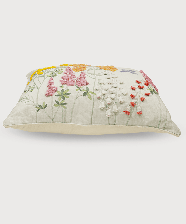 The Humming Bloom Hand Embroidered Throw Pillow Cover | 14x20 | 100% Cotton