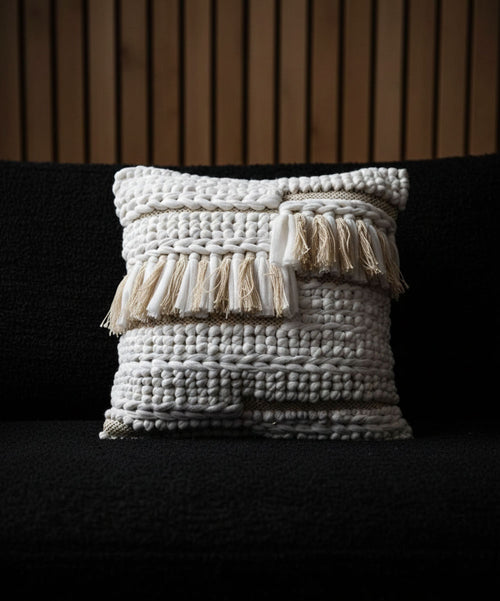Nordéa Woven Elegance Pillow | 100% Cotton Throw Pillow Cover with Tassels | 16x16