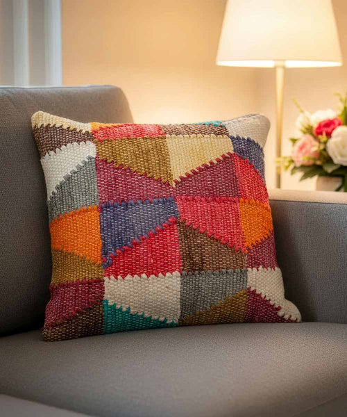 Patchwork Fiesta Throw Pillow Cover – 100% Cotton Chindi | 18