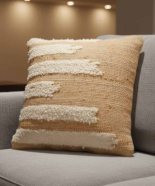 Coastal Drift Jute Fur Throw Pillow Cover – 70% Jute 30% Cotton | 18