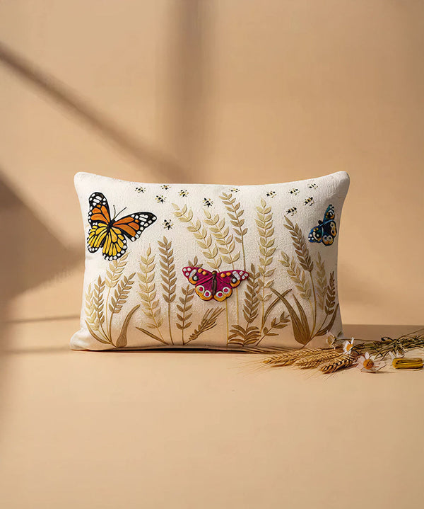 Butterfly Bloom | Hand Embroidered Decorative Throw Pillow Cover | 14x20