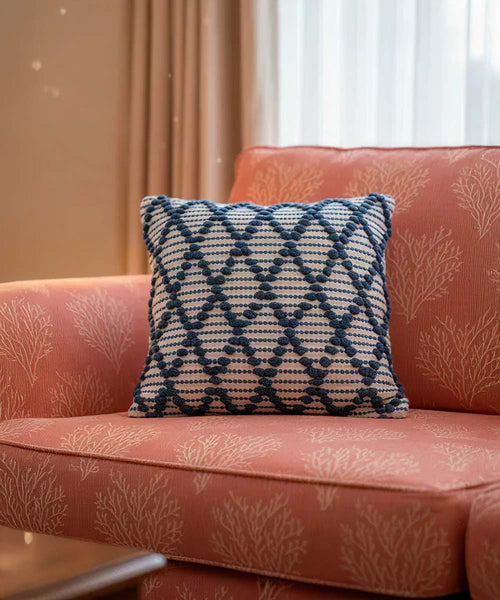 Diamond Drop |  Royal Blue | Hand Tufted 100% Cotton Throw Pillow Cover | 16x16