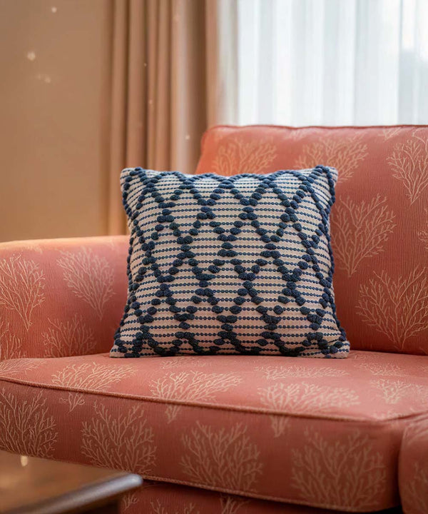 Diamond Drop |Royal Blue | Hand Tufted 100% Cotton Throw Pillow Cover | 16x16